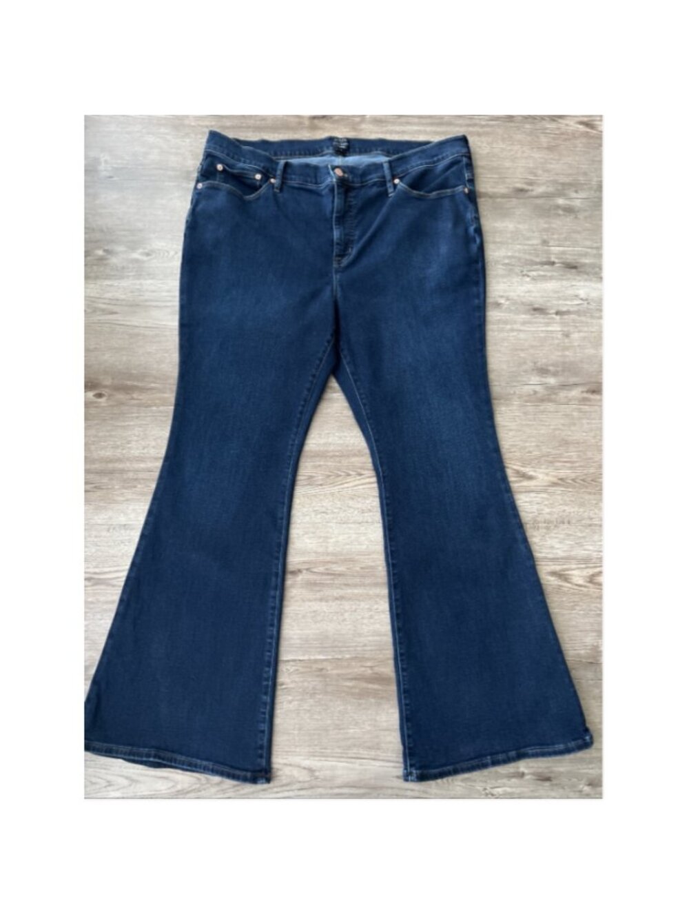 J.Crew Full Length Flare Jeans Womens Plus 34 Dark Rinse High Rise Stretch Denim